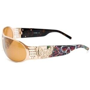 Christian Audigier Gunmetal Splatter Sunglasses (Y2K) CAS-403 w/Case & Cloth